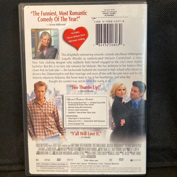 Touchstone Pictures “Sweet home Alabama” DVD used - Picture 2 of 5